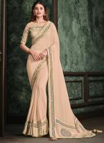 Silk Georgette Peach Party Wear Embroidery Work Saree